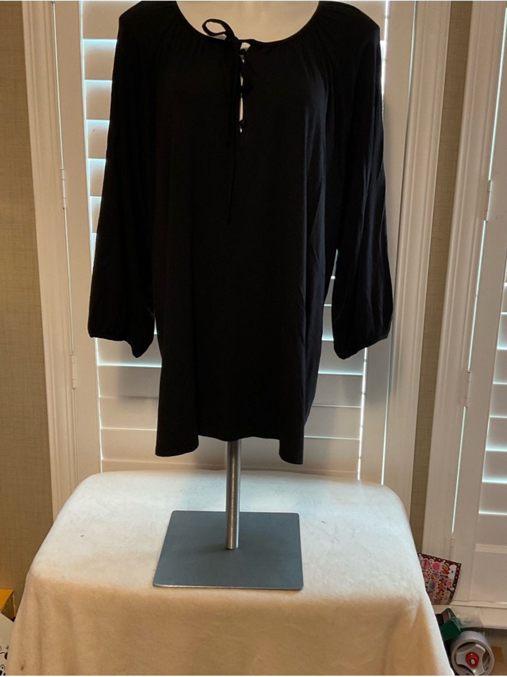 croft & barrow Black Tie-Neck Peasant Tunic